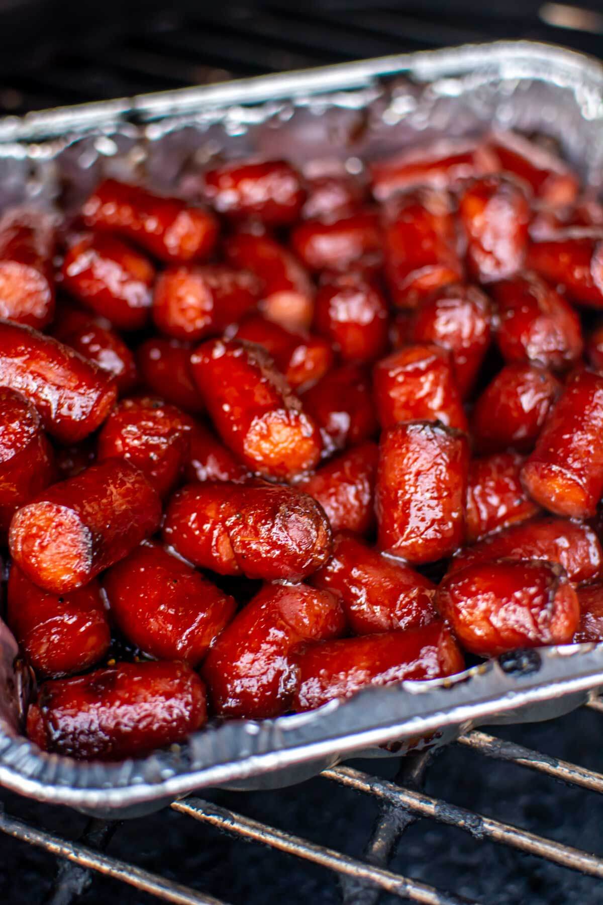 Smoked Hot Dog Burnt Ends with Kansas City Style BBQ Sauce