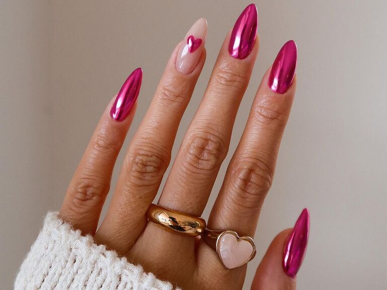 Stunning Pink Chrome Heart Nails Designs Youll Love