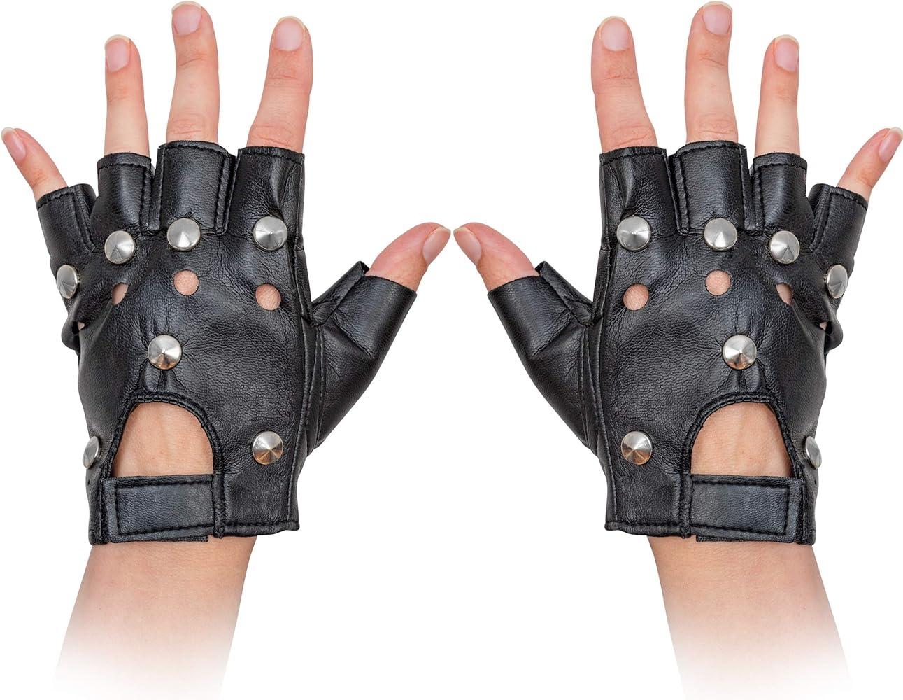 Punk Style Black Leather Fingerless Gloves for Women and Men